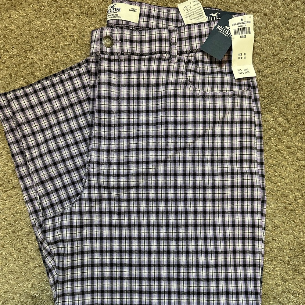 Hollister Purple and White Dress Pants with Classic Grid Pattern